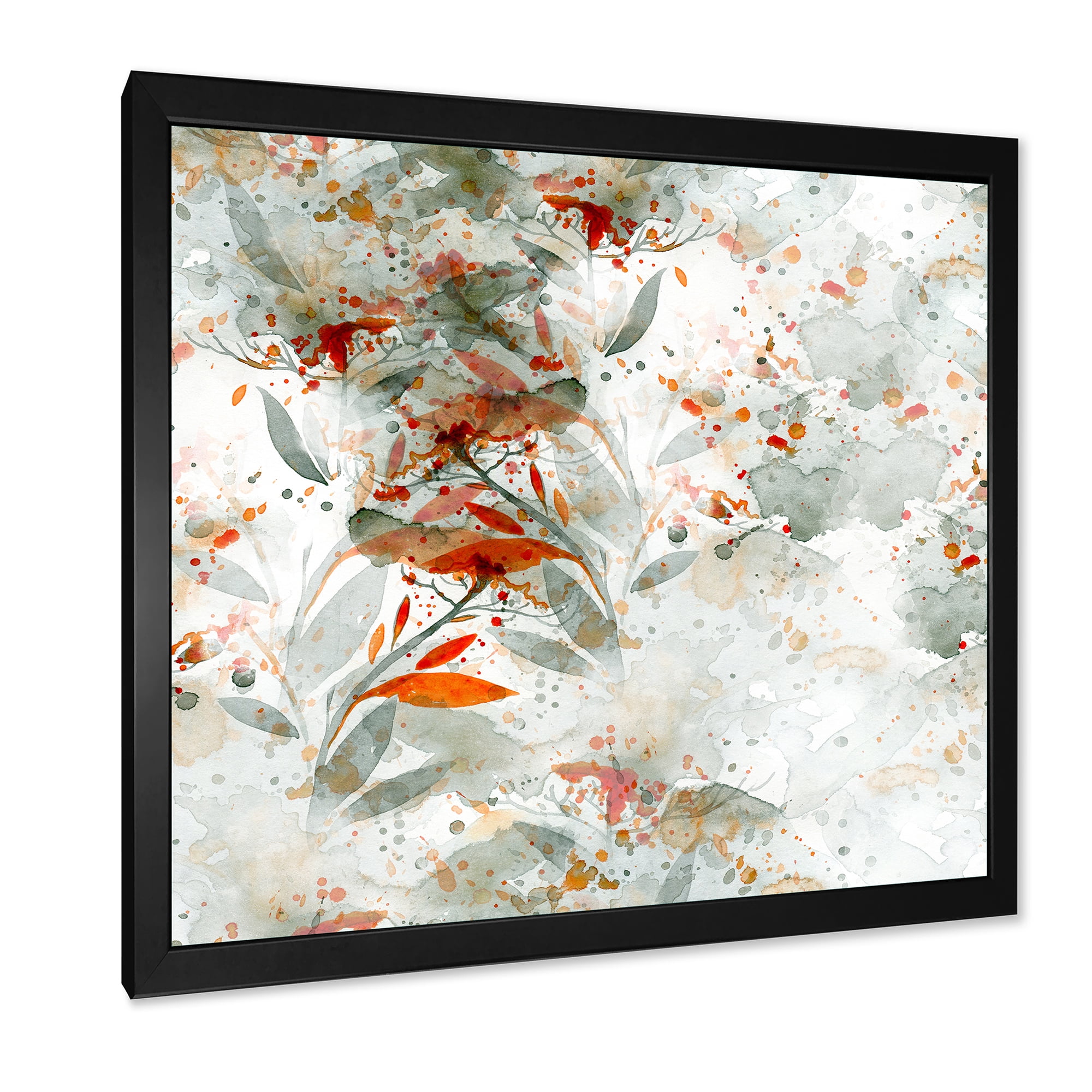 Designart 'Orange and Green Wildflowers II' Modern Framed Art Print