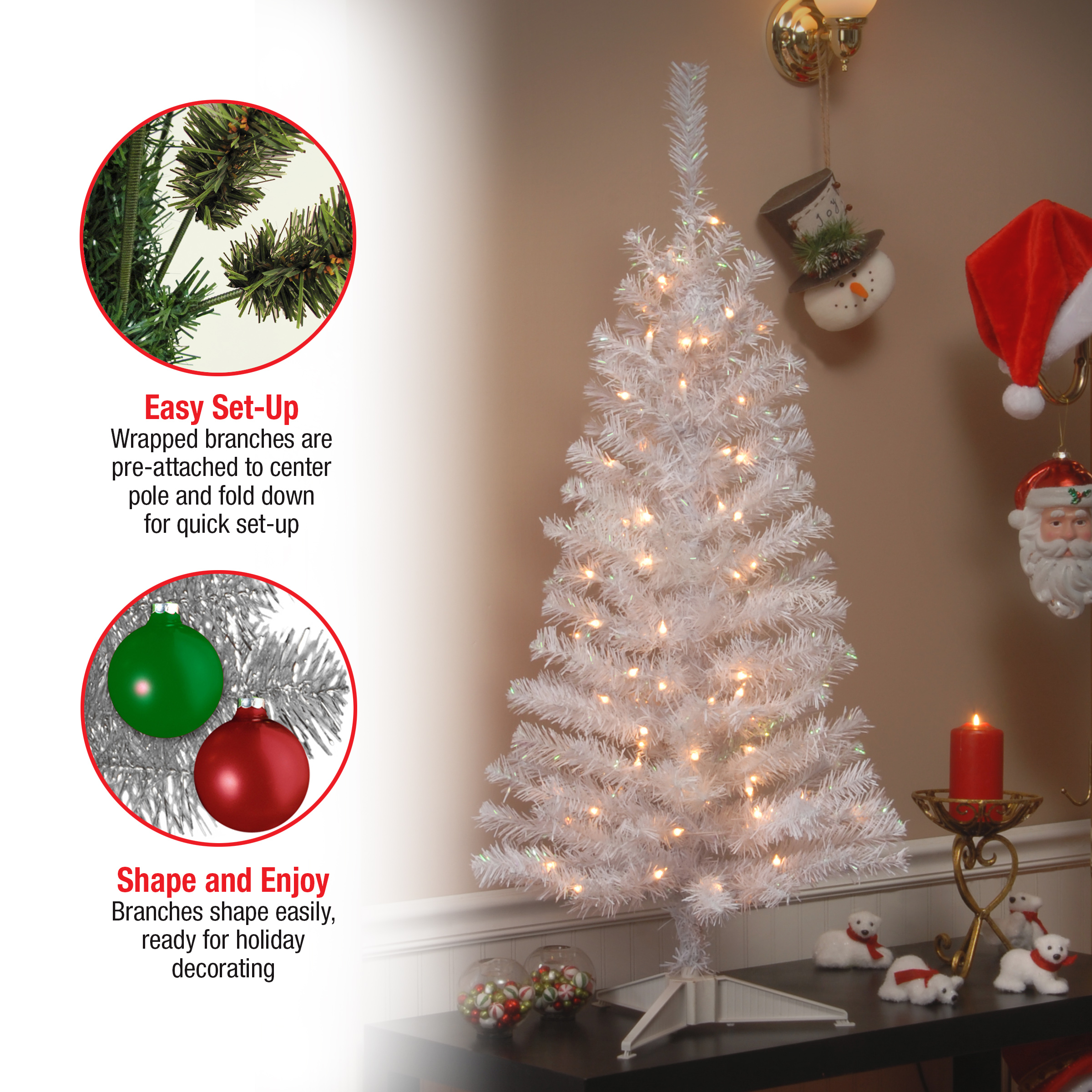 National Tree Company Pre-Lit Artificial Christmas Tree, White Tinsel, White Lights, Includes Stand, 4 feet - image 4 of 6