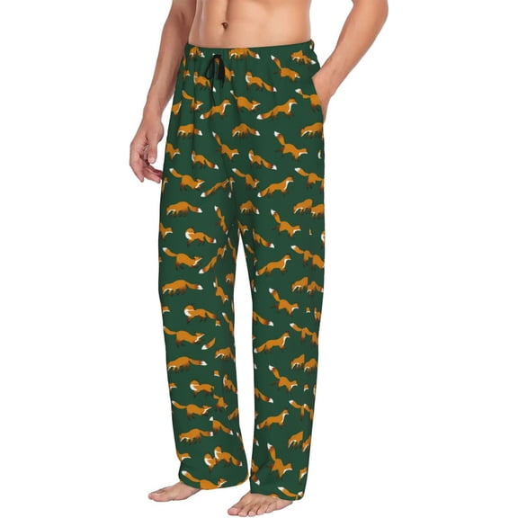 Picia Cartoon Fox 1 Mens Soft Woven Cotton Elastic Waistband Sleep Pajama Pant Lounge Sleep Pant With Pockets And Drawstring-Small