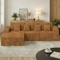 thumbnail image 2 of Daluvenix 111” Modular Sectional Sofa, Cloud Sectional Couch with L-Shape Chaise, Upholstered Comfy Deep Seat Couch for Living Room Bedroom, No Assembly Required, Camel(corduroy Fabric), 2 of 9