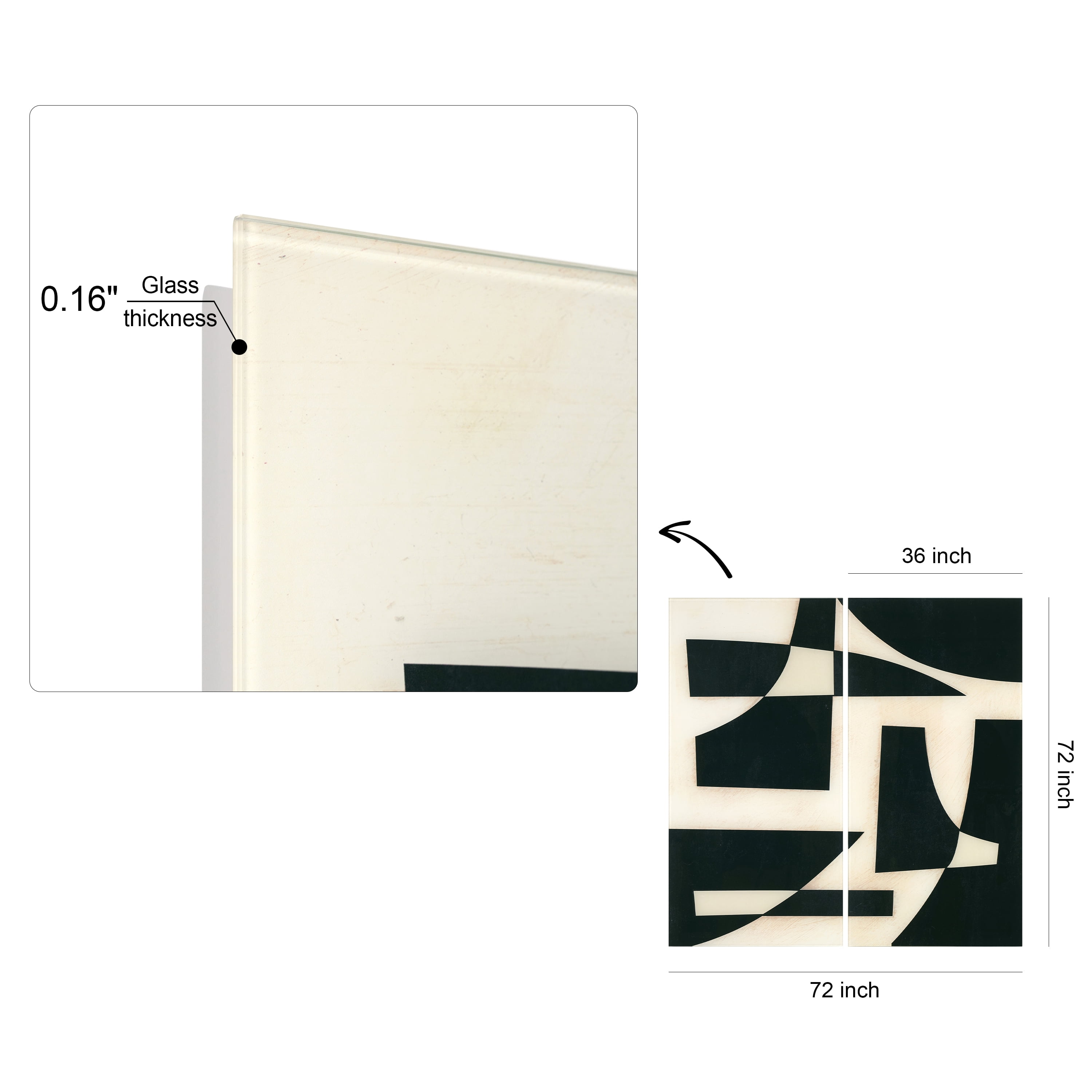 "Onyx Cutout" Oversized 72"x 36" Frameless Free-Floating Reverse Printed Tempered Art Glass Panels Set