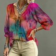 thumbnail image 4 of Womens V Neck 3/4 Sleeve Bohemian Casual Blouses Loose Fit Tunic Tops Shirt Boho Floral Vacation Clothes Ruffle Trim Casual Loose Flowy Dressy Shirts, 4 of 5