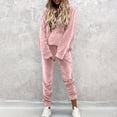thumbnail image 2 of Women's Solid Velvet 2 Piece Tracksuit Hooded Long Sleeve Top and Jogger Pants Casual Outfit Set for Daily Wear, Party and Gathering S-3XL Pink, 2 of 8