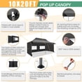 thumbnail image 4 of COBIZI 10x20 Pop Up Canopy - Heavy Duty Waterproof Tent with Extended Awning,UPF 50+, Instant Set up for Outdoor Events, Weddings & Parties,Includes Roller Bag,Black, 4 of 10
