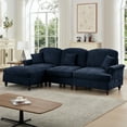 thumbnail image 4 of Newest Three Seater Modular L Shaped Sectional Couch,Flared Arms,Removable Ruffles Pleats Skirts,Spindle Legs, Comfy Chenille 3-Seat Deep Seat Sofa,Movable Ottoman,Blue, 4 of 20
