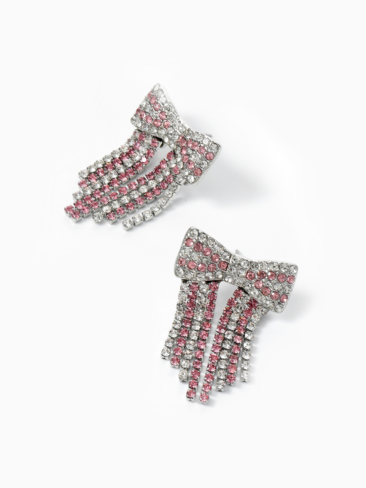 Packed Party White and Pink Crystal Bow Earrings, 1 Pair