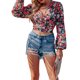 thumbnail image 5 of VISgogo, blusas cortas de manga larga para mujer, blusa con cuello en V y estampado floral/geométrico/leopardo, blusas simples elegantes informales VISgogo moda, 5 of 9