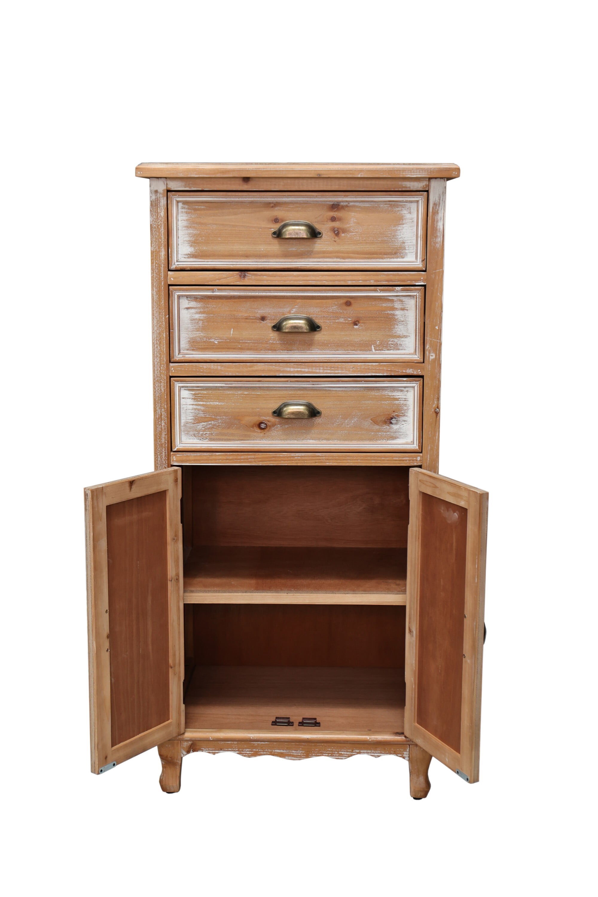AENKYO 51" Rustic Wood Storage Cabinet with 3 Drawers, Tall Farmhouse Accent Chest for Small Spaces, Natural Wood