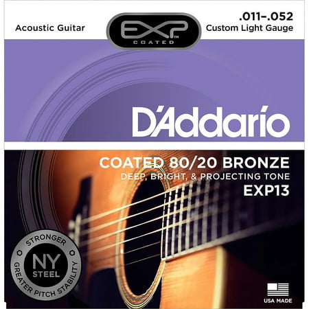 D'Addario EXP13 Coated 80/20 Bronze Custom Light Acoustic Guitar (Best Coated Guitar Strings)