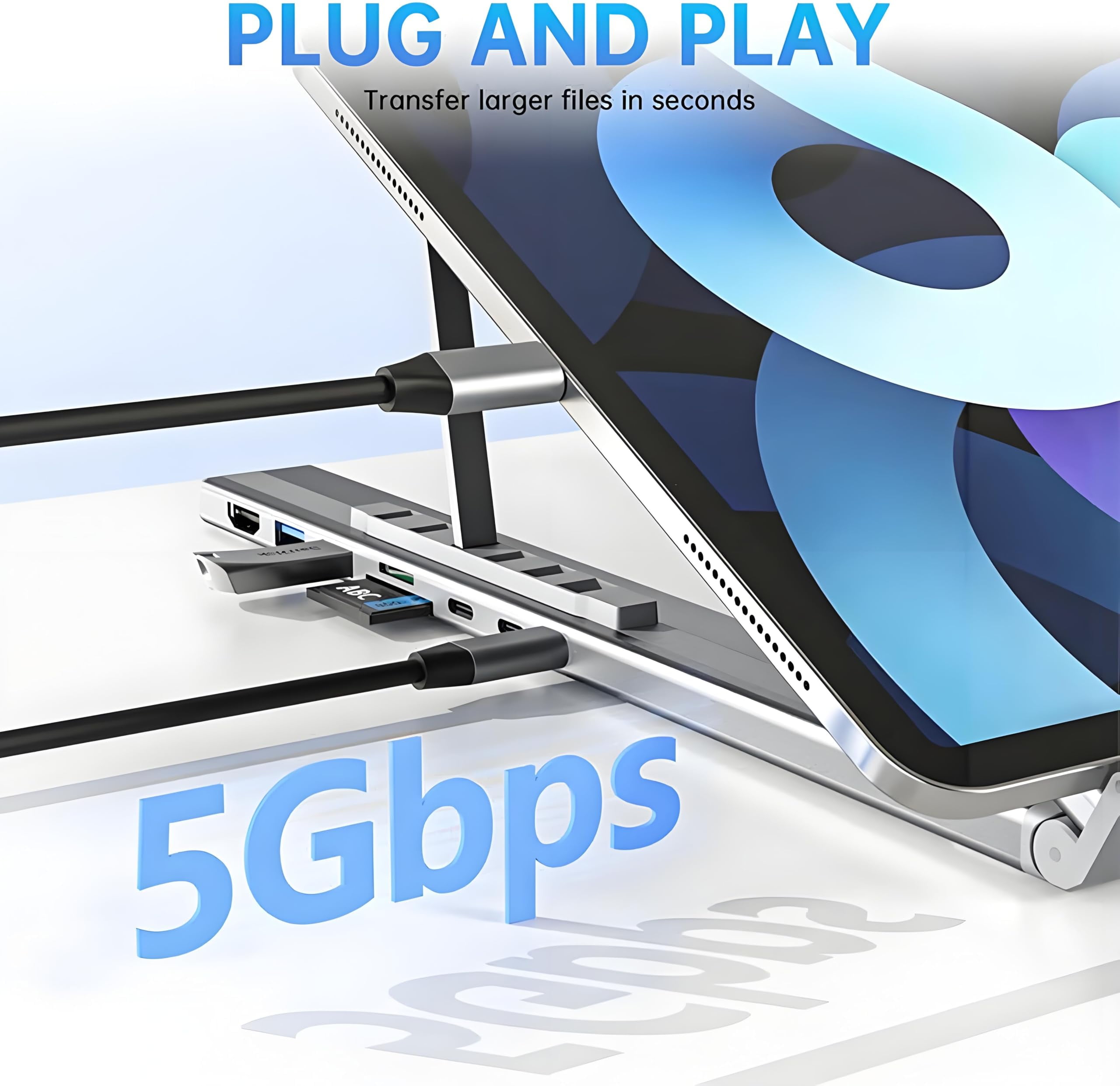 8-in-1 USB-C Laptop Stand with Docking Station,Portable Aluminum Laptop Stand for Desk with 4K HDMI,USB 3.0,USB-C Ports,SD Card Slot,Adjustable Height