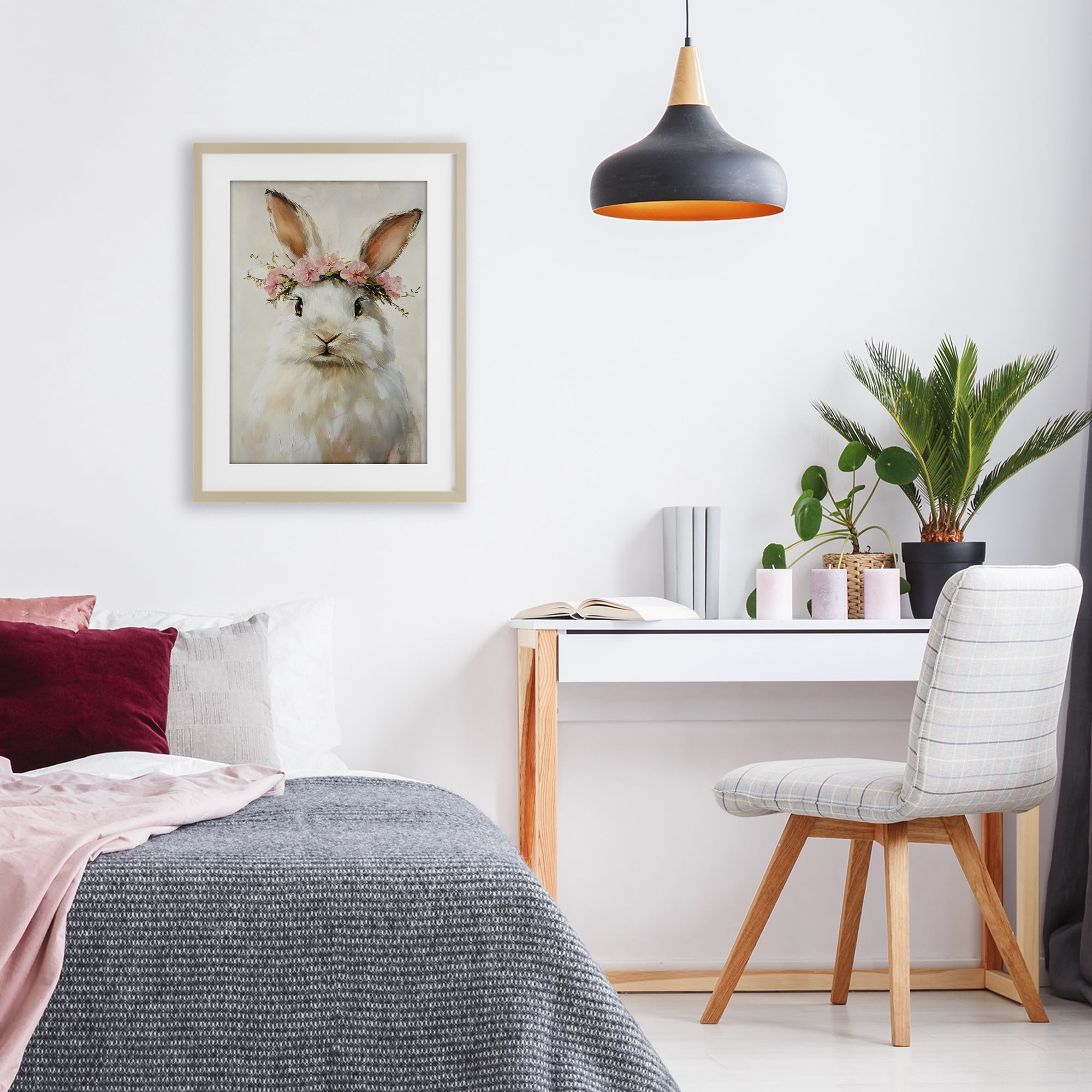 Stupell Industries Bunnykins with Pink Crown Birch Framed Print Under Glass, design by Tina LeCour