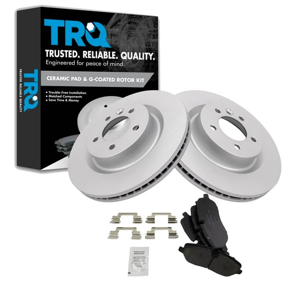 TRQ Front Brake Pad & Rotor Kit Brake Pads Brake Rotor Ceramic Premium G-Coated Fits Select 2005-2009 Land Rover LR3 2006-2009 Range Rover Sport