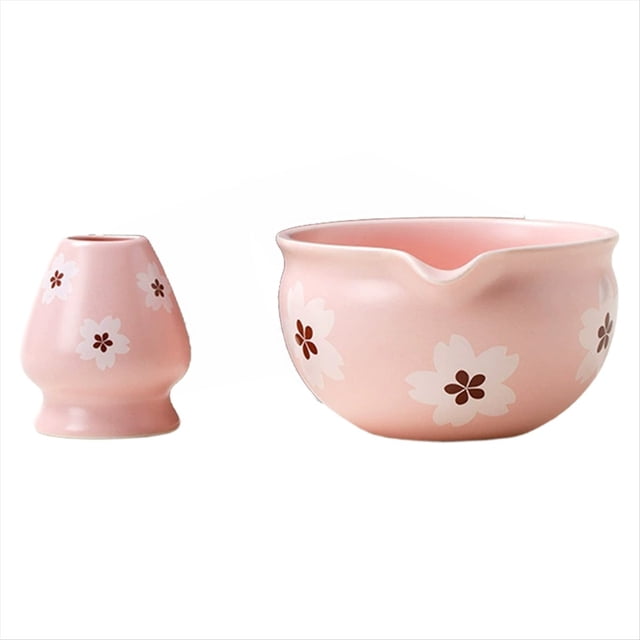2 Tradicionales Japoneses para Matcha y Soporte para Batidor, para Mesa, Ceremonia del Té, Regalo de Fiesta, Flores Blancas.
