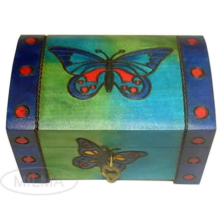 Wooden Keepsake Jewelry Box Butterfly Decorative Wooden Chest Box w/ Lock and Key Polish Linden Wood Keepsake Girl's Jewelry Box ()