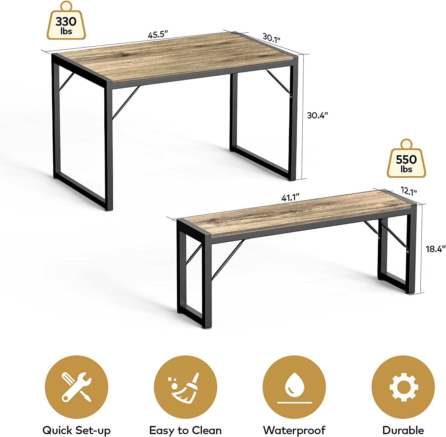 Lofka 3-Piece Breakfast Nook Dining Table Set for 4 with Two Benches for 4 for Kitchen Gray Board