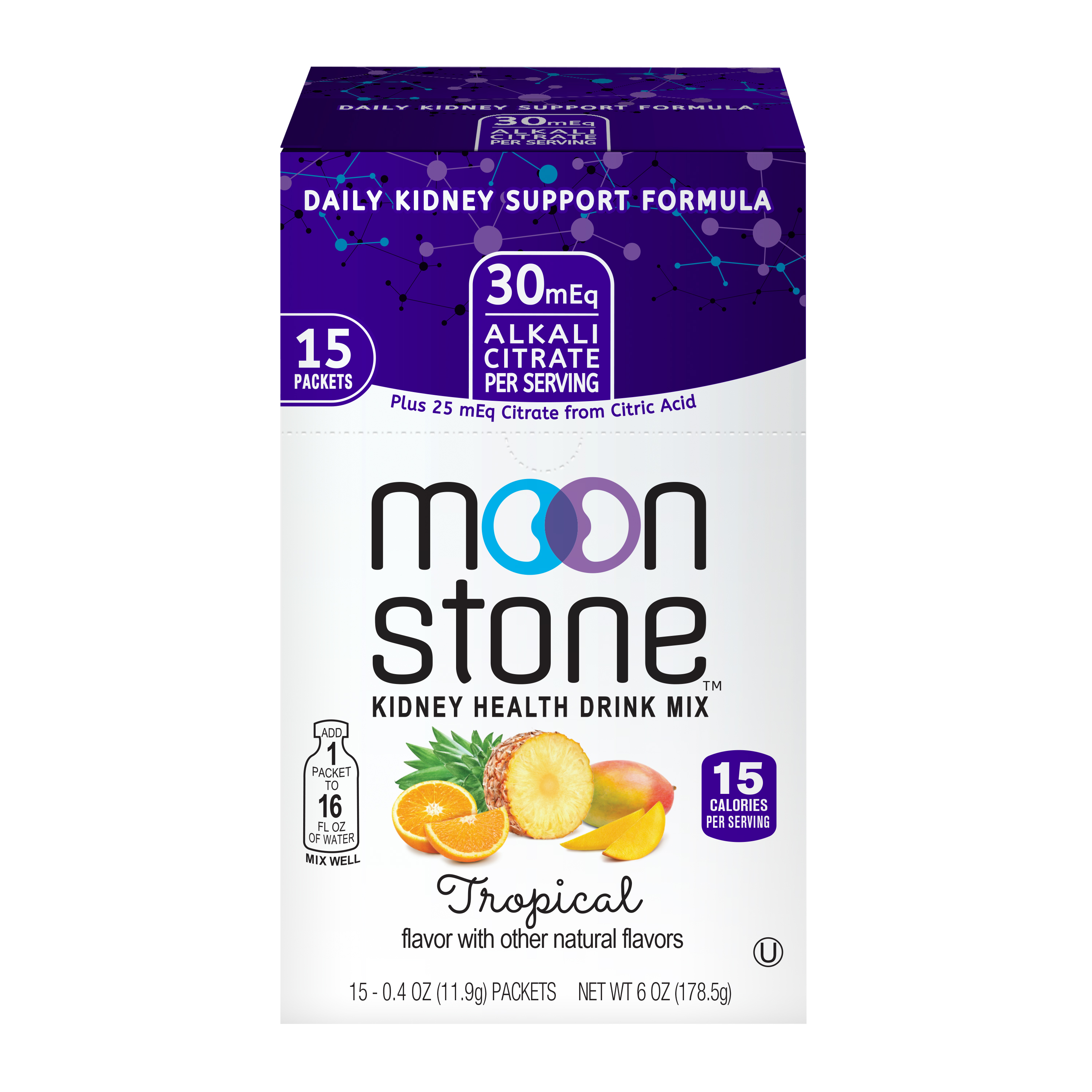 Moonstone Nutrition Tropical Powder Packets for Kidney Support, 15 pack