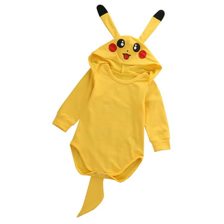 Canis Pokemon Go Toddler Infant Baby Boy Girl Pikachu Outfit Jumpsuit Rompers Yellow 3D Ear Hoodie Tail Cosplay Halloween Costume