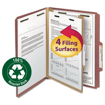 UPC: 0086486137249 | Smead 13724 Pressboard Classification Folder- 1 Divider- 2 in. Exp- .4 Cut- Letter- Red- 10-BX