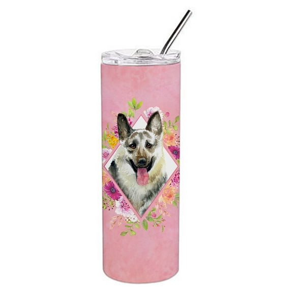Carolines Treasures CK4139TBL20 Eastern German Shepherd Pink Flowers Stainless Steel 20 oz Skinny Tumbler 20 oz