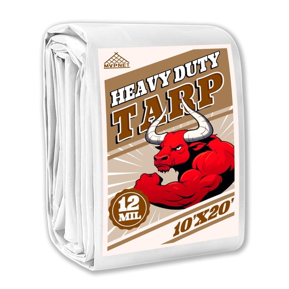 Lona MVPNET de 10 x 20 pies, resistente, 12 mil, 100% impermeable, blanca