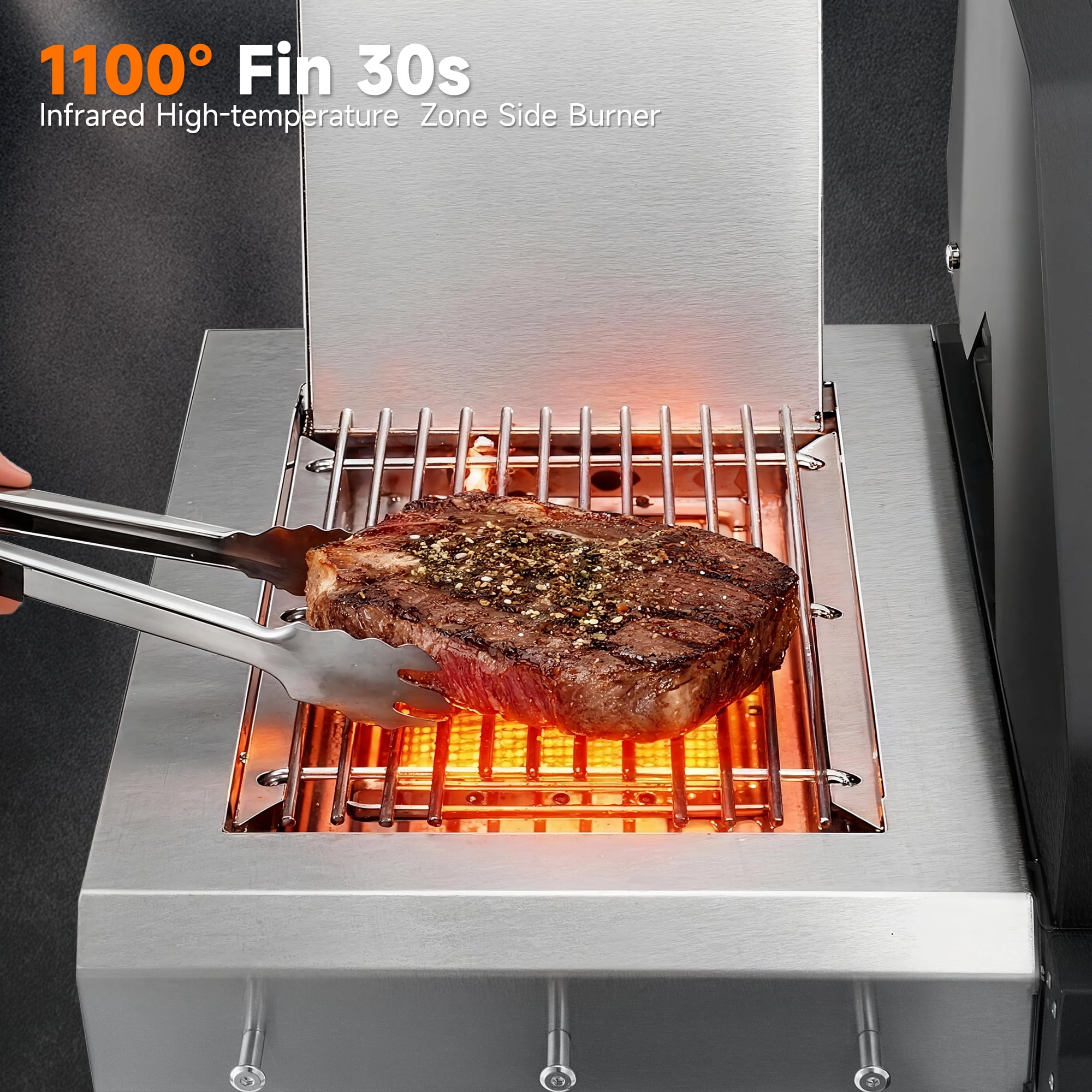 SKOK 4-Burner Propane Gas Grill with Infrared Side and Rear Burners - 60,000 BTU Outdoor Barbecue Grill with Porcelain-Enameled Cast Iron Grates, Patio & Backyard