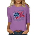 thumbnail image 2 of BLTIBY 2025 Womens Blouse Summer 3/4 Sleeve Round Neck Independence Day Printed USA 4th of July Shirts Loose Novelty T-Shirts Fashion Pullover Top Purple M, 2 of 6