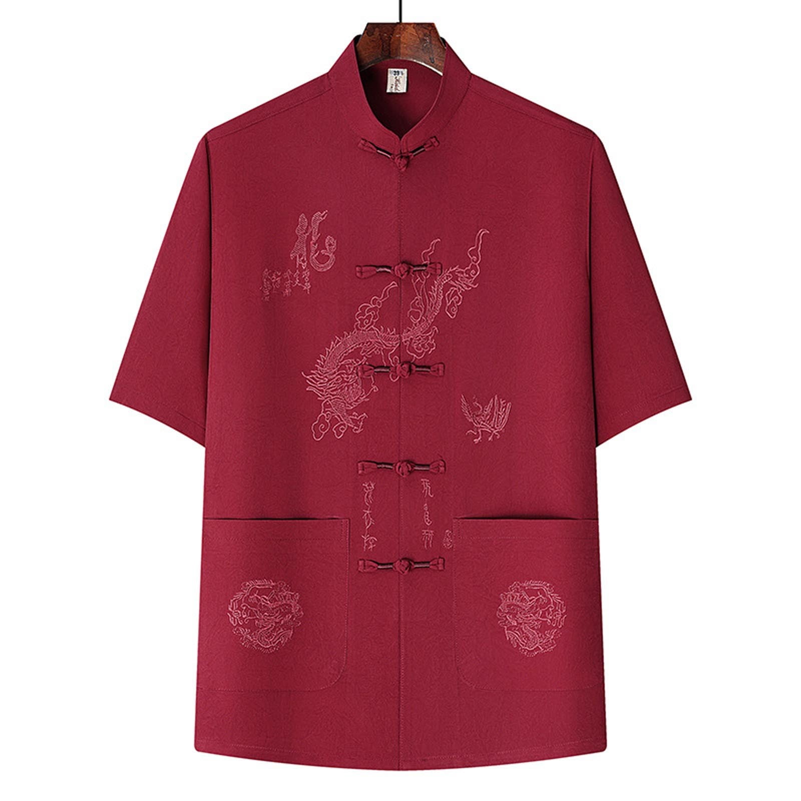 Moxiu Men's Short Sleeve Mandarin Collar Kung Fu Shirts Chinese