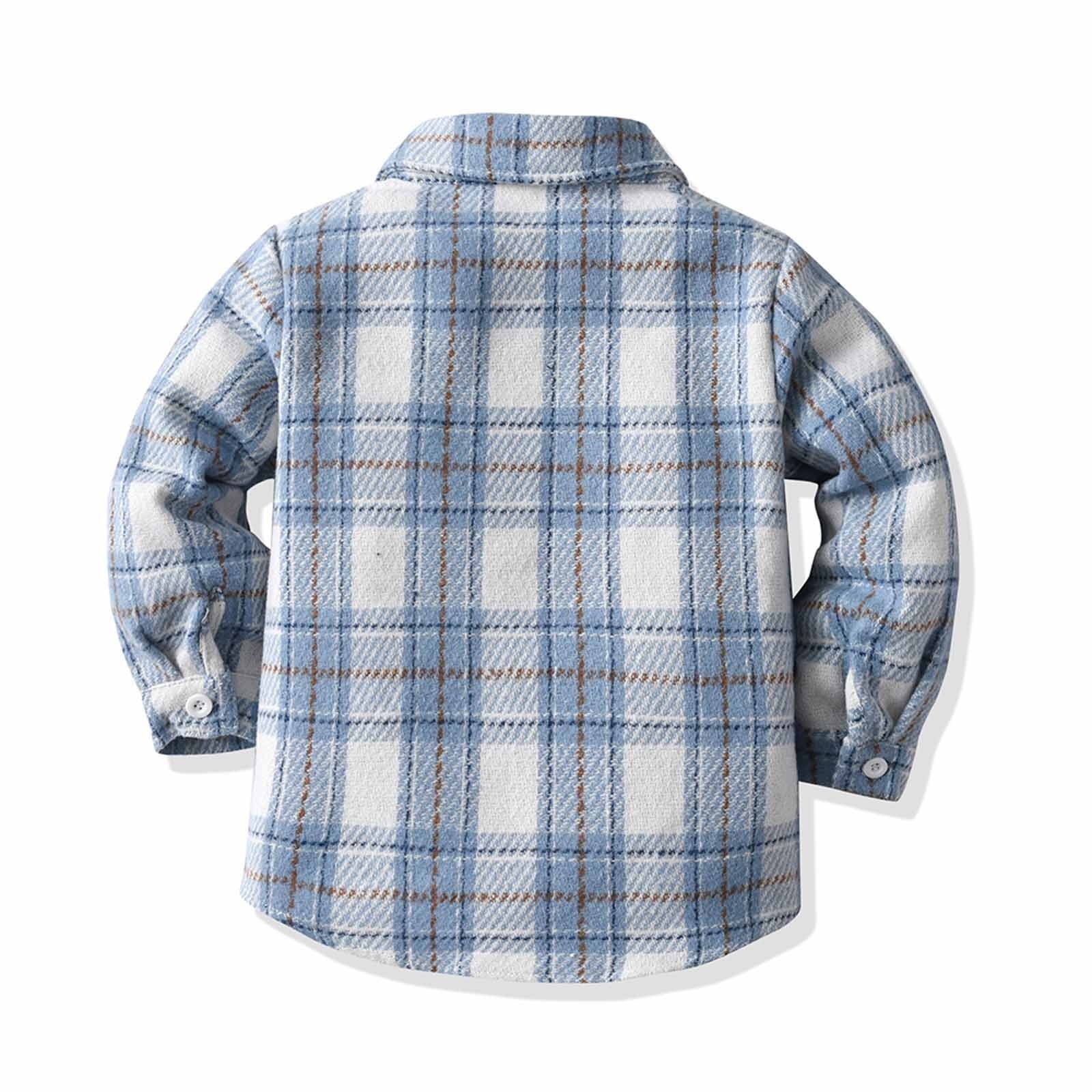 LSLJS Toddler Boys Girls Flannel Shirt Jacket Plaid Jacket Long Sleeve Lapel Button Down Shacket Fall Shirt Coat Outwear Light Blue 3 6 Months Walmart