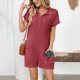 thumbnail image 5 of Sudaderas para Mujeres con Mangas Cuello Girado Abajo Manga Corta Botón Delantero, Bolsillos Sólidos Romper Corto, 5 of 9