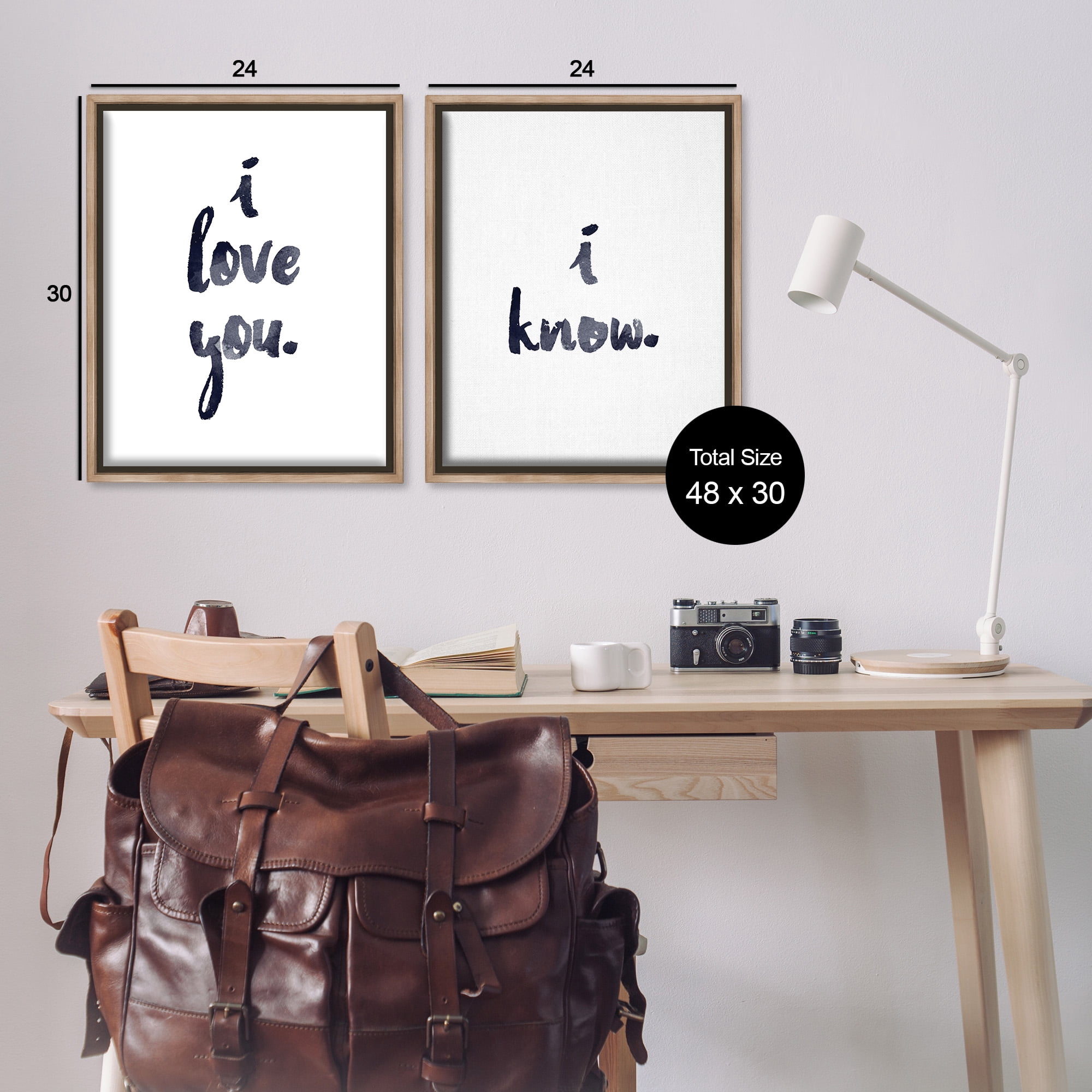 Stupell Industries Glam I Love You Phrase Inspirational Painting Brown Floater Framed Canvas Art Print Wall Art, 25 x 31, Set of 2