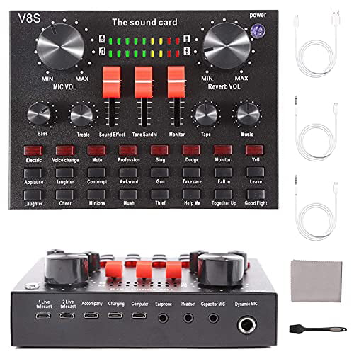 Besokuse Sound Mixer Board Voice Changer Sound Card with Multiple Sound Effects Live Sound Card for Live Streaming Audio Mixer for Music Recording Karaoke Singing Broadcast On Cell Phone Computer 