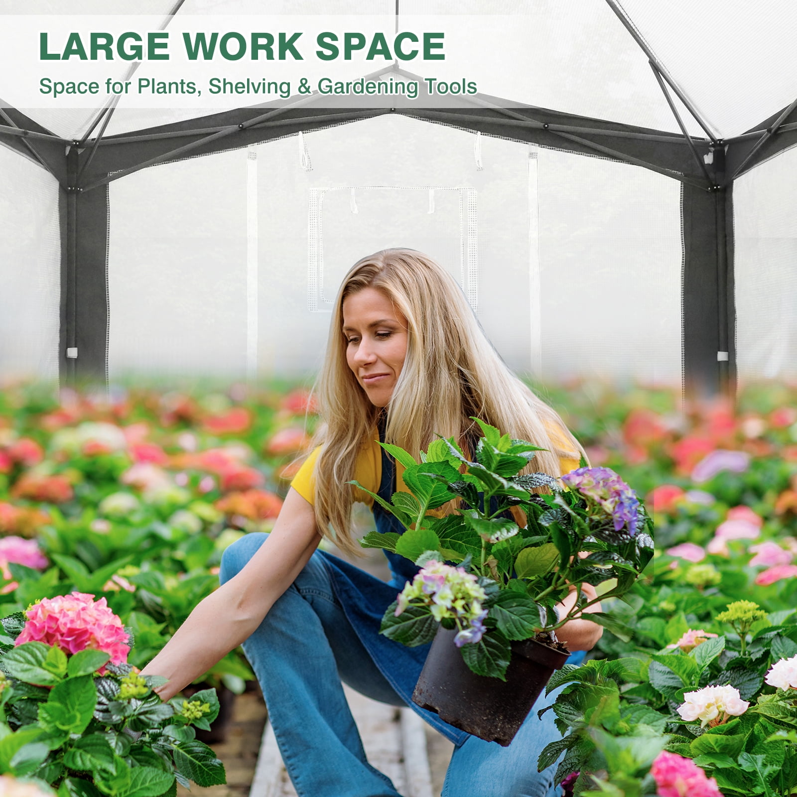 EAGLE PEAK 8x12 Portable Walk in Greenhouse , Heavy Duty Pop Up Green House, Front Roll Up Zipper Entry Door and Mesh Windows, Gray/White