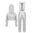 thumbnail image 5 of Hansber Kids Girls Shiny Metallic Hoodie Crop Top with Cami Vest and Pants Hip Hop Jazz Dance Outfit Silver 12, 5 of 7