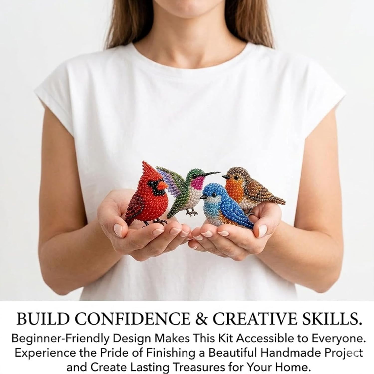 Tiny 3D Beaded Bird DIY Kit, Easy DIY Beading Embroidery Kit with 4 Cute Designs, 2026 New 3D Animal Educational Craft Kit for Beginners and Craft Enthusiasts with Instructions Scissors Storage Box