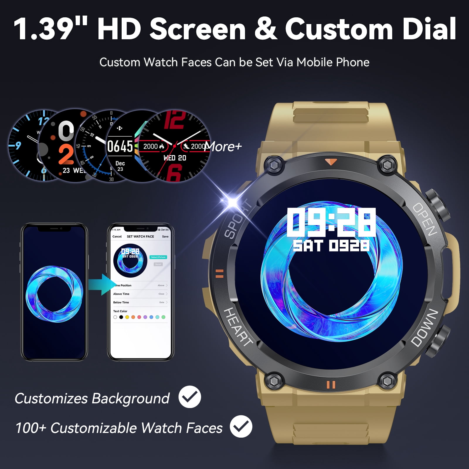 Smart Watch for Men (Answer/Make Calls) 1.39" HD Big Screen Fitness Tracker Smartwatch Compatible with Android iPhone Samsung