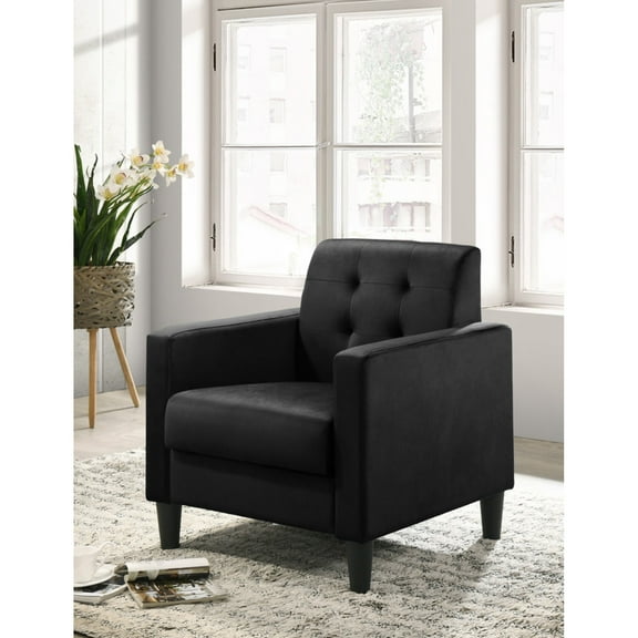 Hale 27.5" Black Velvet Accent Armchair With Tufting