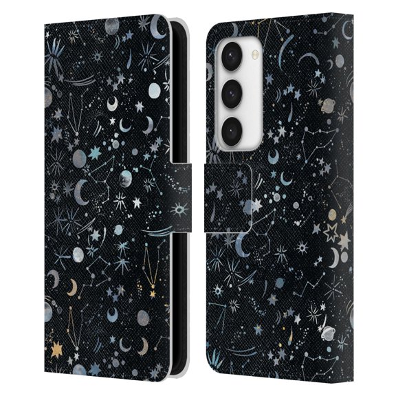 Head Case Designs Officially Licensed Ninola Patterns 4 Astrology Space Black Leather Book Wallet Case Cover Compatible with Samsung Galaxy S23 5G
