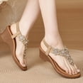 thumbnail image 3 of Womens Wedge Sandals Heeled Flip Flops Bohemian Beaded Elastic Ankle Strap Comfortable Footbed Beach Shoes Beige Size 6, 3 of 6