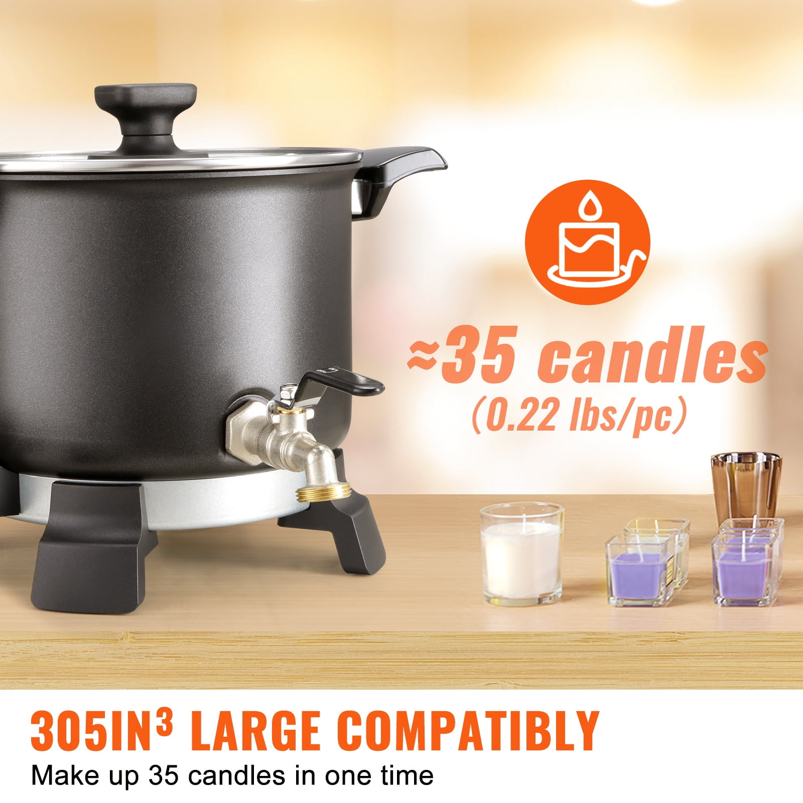KFFKFF 5 Liter Wax Melter for Candle Making, Large Electric Wax Melting Pot Easy Pour Spout, 4-level Temperature Control, Easy Clean for Candle Soap Cream Beauty Bulk Production Business or Home