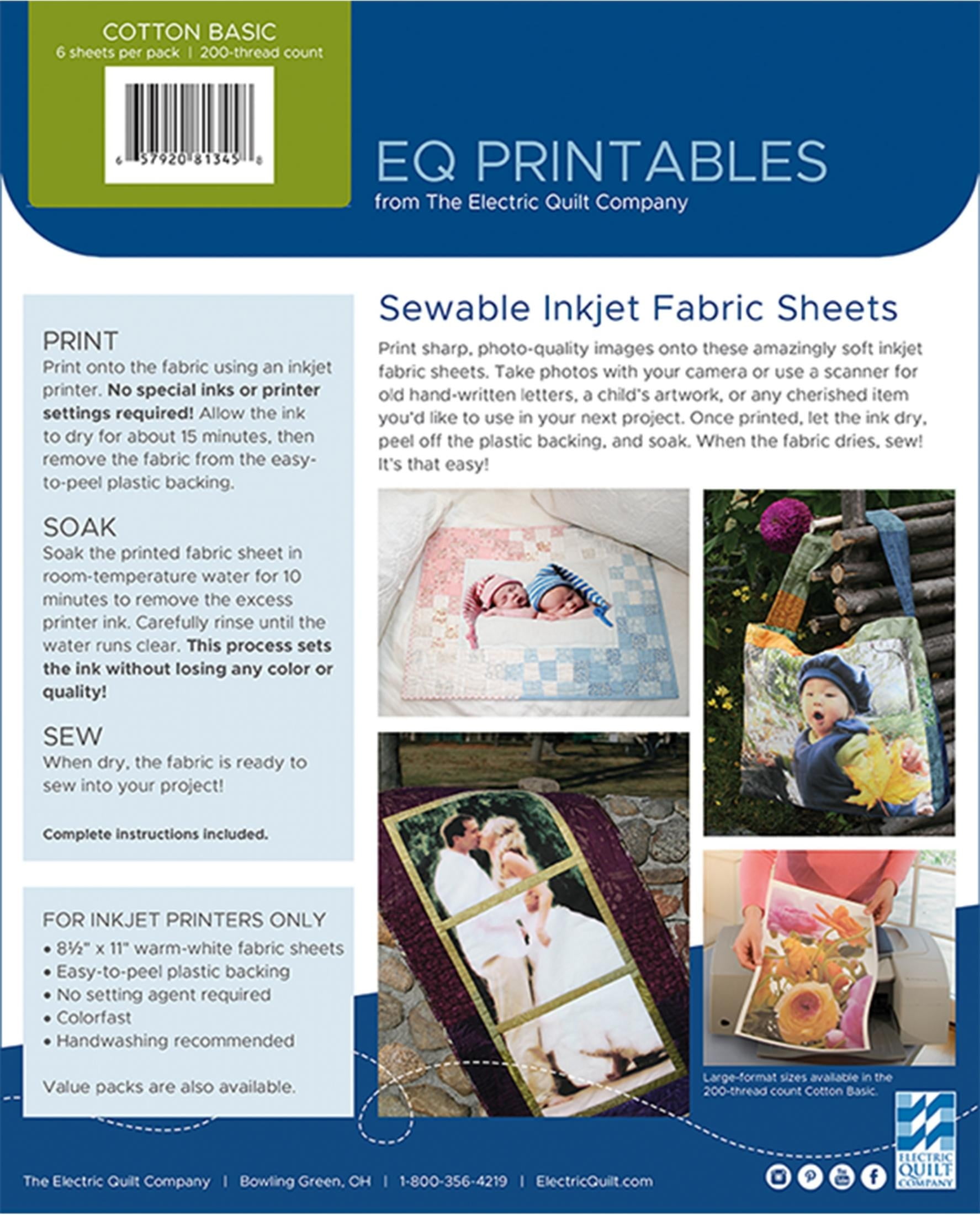 Electric Quilt Photo 6Pc Printables Inkjet Fabric Sheet, Off-White