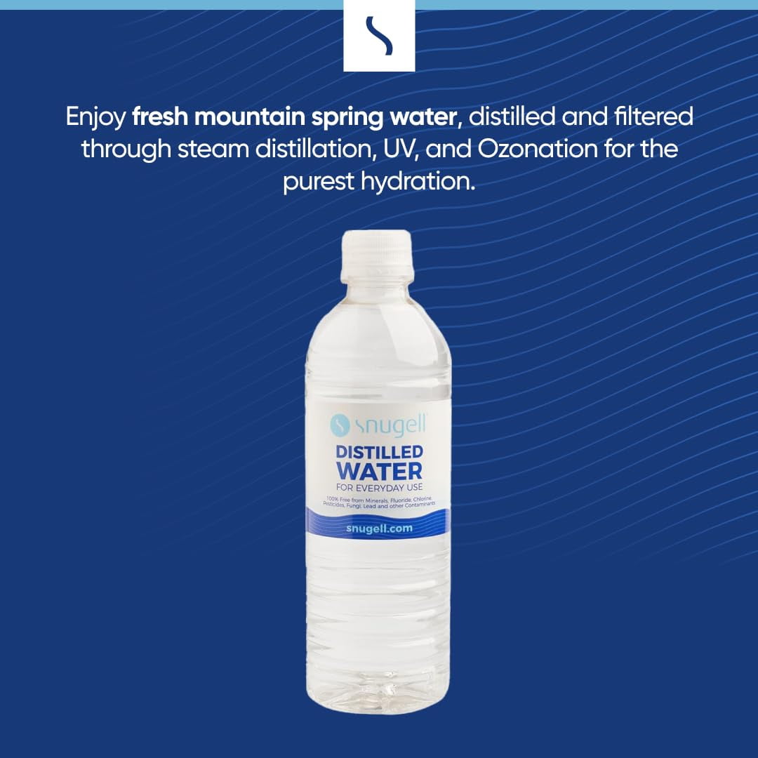 Snugell Distilled Water 16.9 oz Bottles 12-Pack | Pure, Safe, Clean, Ultra-Filtered | BPA Free | Convenient Everyday Use Distilled Water | Made in USA