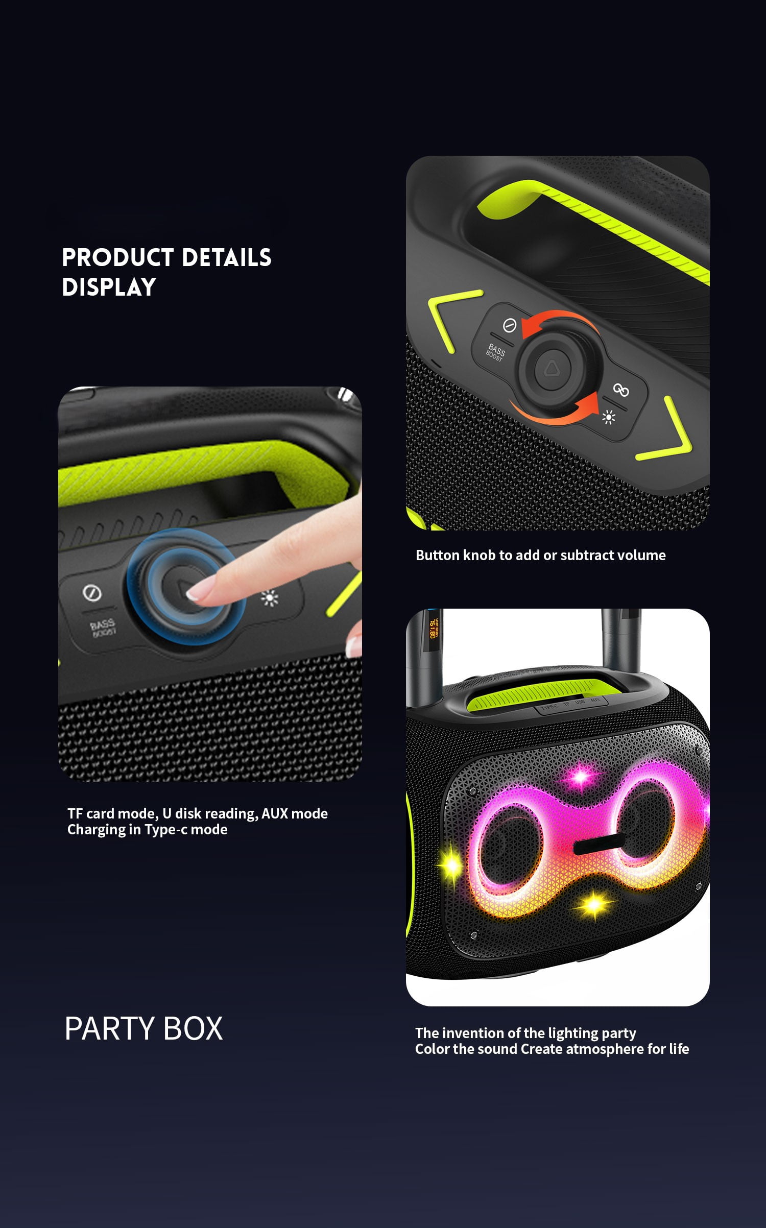 WorryFree Gadgets Portable Bluetooth Speaker with Two Microphones, Deep Bass, Large Party Wireless Speakers, 120W, Black