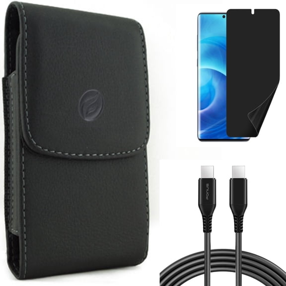 Case Belt Clip w 10ft Long USB-C Cable w Privacy Screen Protector for Samsung Galaxy S20 - Leather Holster, PD Fast Charger Cord Power, TPU Film [NOT GLASS] A1B fits Samsung Galaxy S20 Model