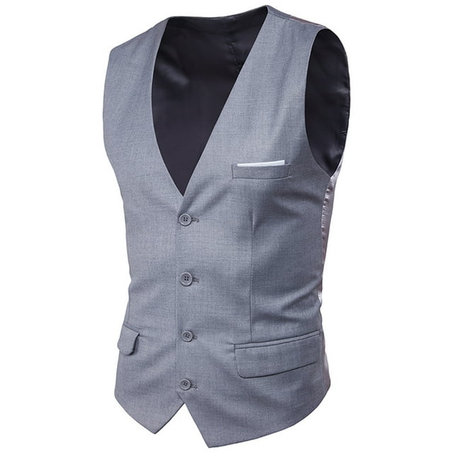 MAWCLOS Veste Sans Manches pour Hommes Gilet Couleur Unie Ajusté Automne Col en V Gris Clair P