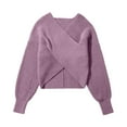 thumbnail image 4 of UJNDER Fashion Solid Crop V Neck Long Sleeve Knit Sweater Pullover for Women Purple M, 4 of 5