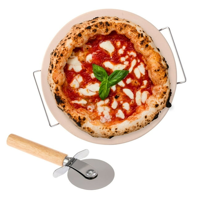 JS Gourmet - Ensemble de Pierres à Pizza avec Roue et Support, Diamètre de 15 Pouces