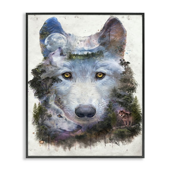 Stupell Industries Wolf Form with Woodland Scene Animals Painting Black Framed Art Print Wall Art, 11 x 14