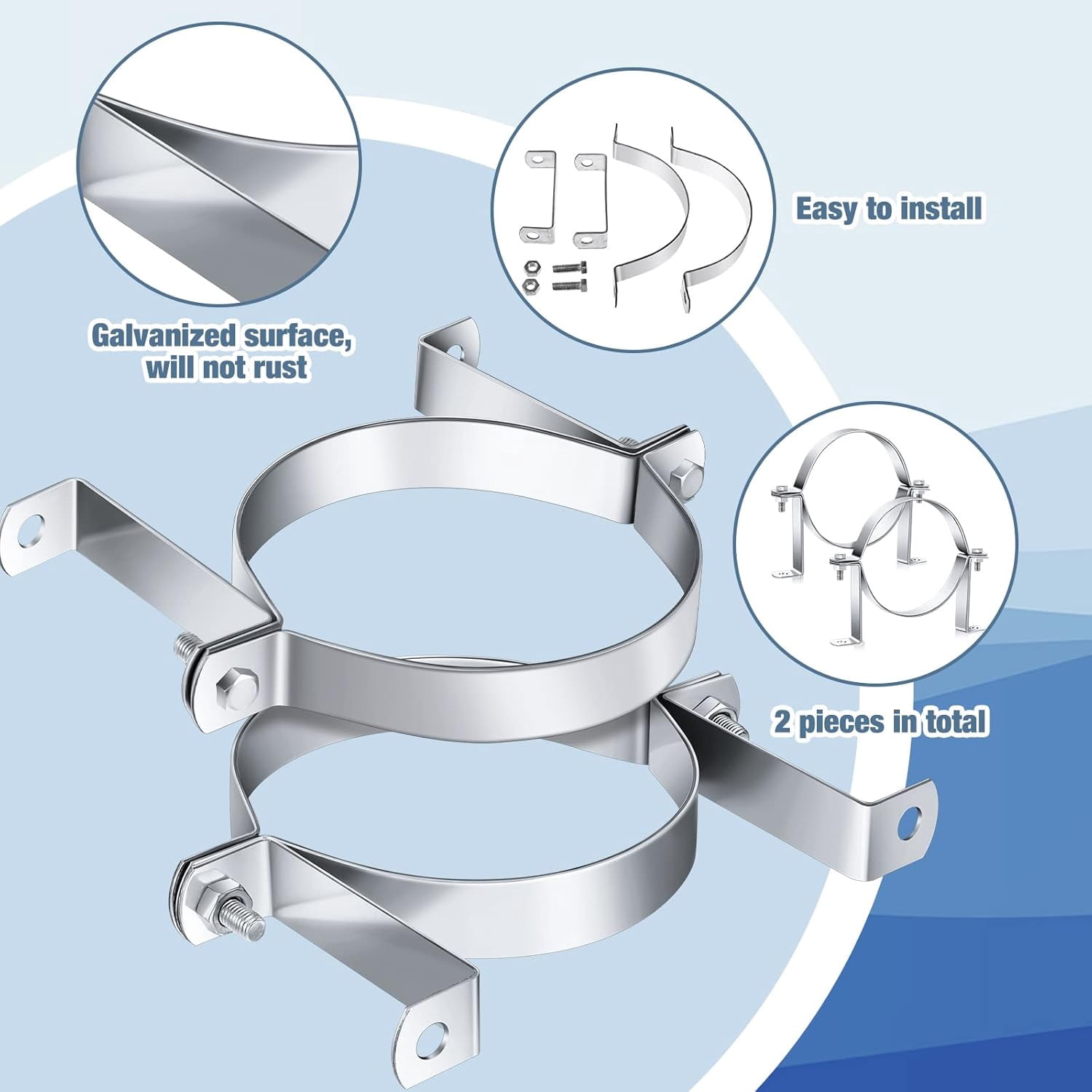 2 Pcs 6 Inch B Vent Wall Strap Round Gas Vent Pipe Strap Rigid Split Ring Hanger Galvanized Steel Support Bracket For Furnace Water Heater Duct Installation
