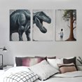 thumbnail image 3 of ONETECH Dinosaur Room Decor for Bedroom Kitchen Bathroom Painting Wall Art Print Poster, Lovely Baby Boy Touching Trex Dinosaur in The Forest Canvas Art Home Office Apartment Decor12''x16''X3 Panels, 3 of 4