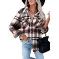 thumbnail image 1 of HSHDLDF Womens Casual Plaid Shacket Button Down Long Sleeve Shirt, 1 of 5